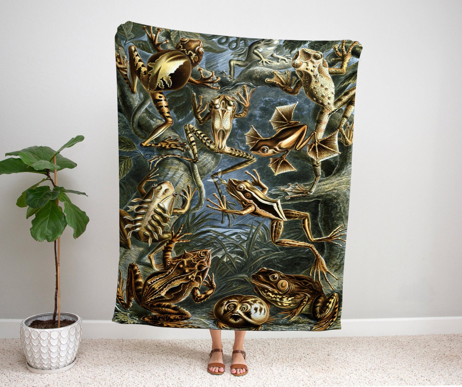 Vintage Toad Tapestry Woven | Frog Blanket Woven Throw Blanket | Ernst Haeckel Frog Painting | Frog Decor | Maximalist Decor Couch Blanket |