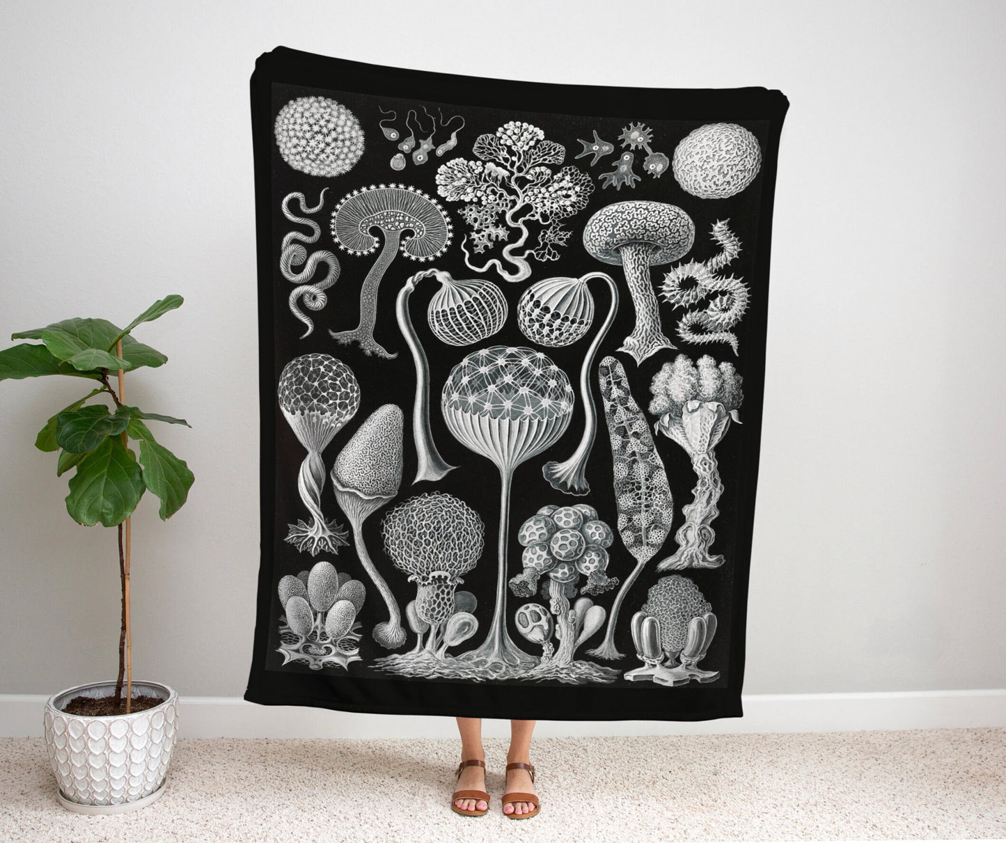 Vintage Botanical Mushroom Blanket Woven Tapestry | Aesthetic Mushroom Blanket Woven Tapestry | Woodland Mushroom Woven Blanket Vintage |