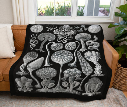 Vintage Botanical Mushroom Blanket Woven Tapestry | Aesthetic Mushroom Blanket Woven Tapestry | Woodland Mushroom Woven Blanket Vintage |