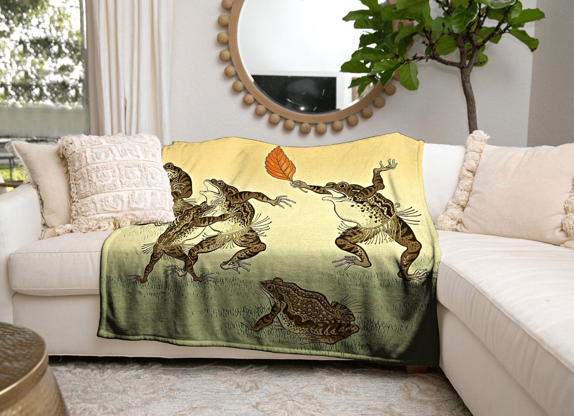 Vintage Japanese Frog Art Blanket Woven | Frog Tapestry | Art Blanket Woven | Frog Funny Tapestry Cottagecore Decor | Woven Tapestry Art |