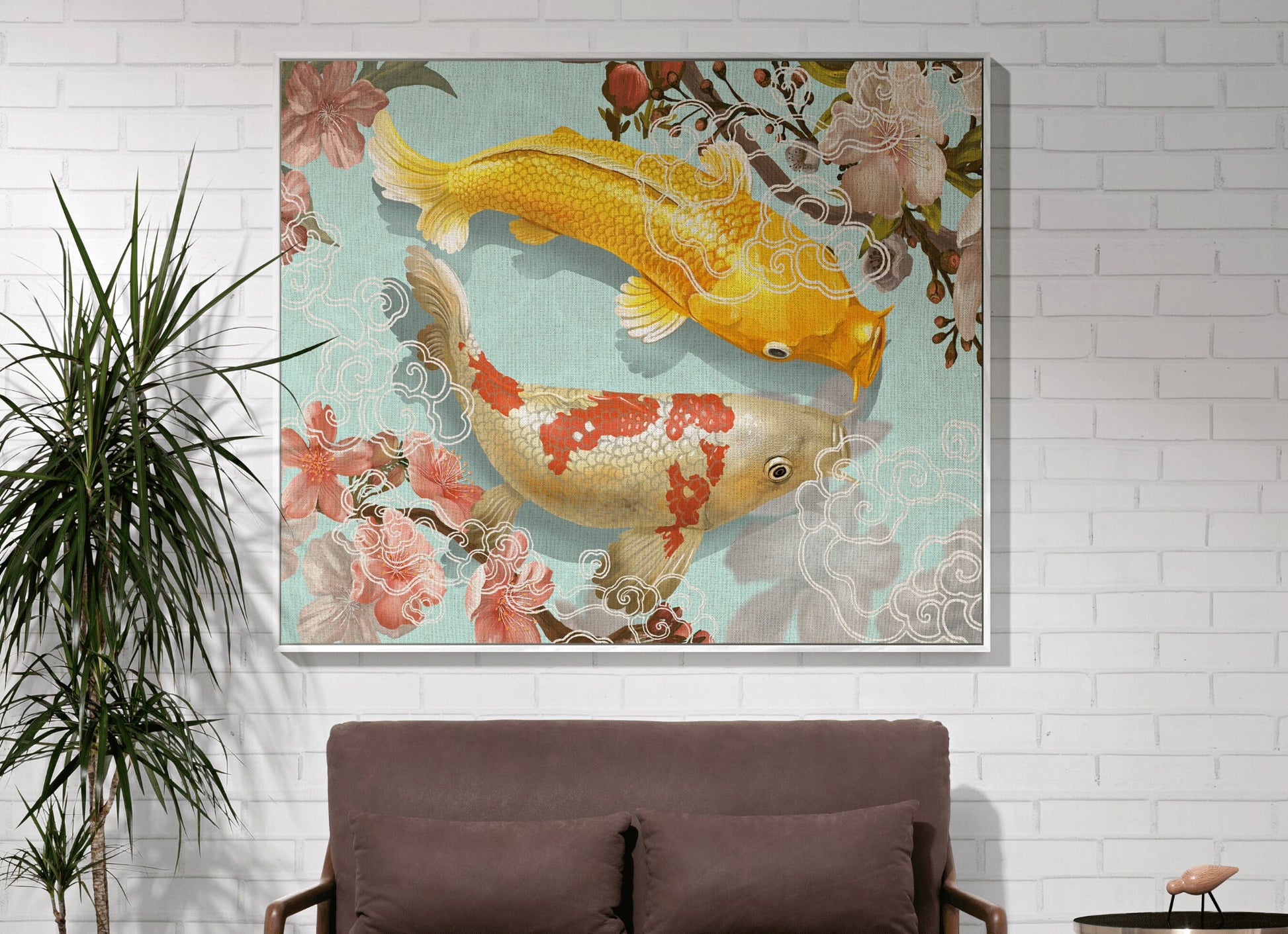 Koi Fish Blanket Woven Tapestry | Vintage Japanese Art Tapestry | Japanese Koi Fish Art Blanket | Art Print Woven Blanket Japanese Decor |