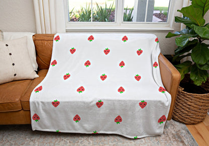 Strawberry Print Minky Blanket | Personalized Blanket | Cottagecore Decor Custom Throw Blanket | Custom Strawberry Gift | Strawberry Decor |