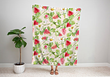 Vintage Woven Strawberry Blanket | Personalized Blanket | Cottagecore Decor Custom Throw Blanket | Custom Strawberry Gift | Strawberry Decor