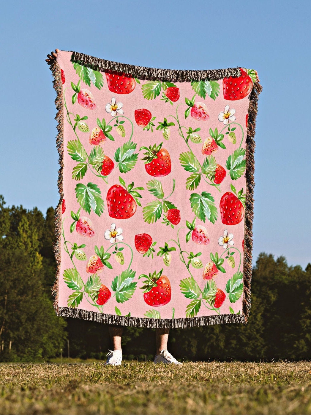 Strawberry Picnic Blanket | Personalized Blanket | Cottagecore Decor Custom Throw Blanket | Custom Strawberry Gift | Boho Strawberry Decor |