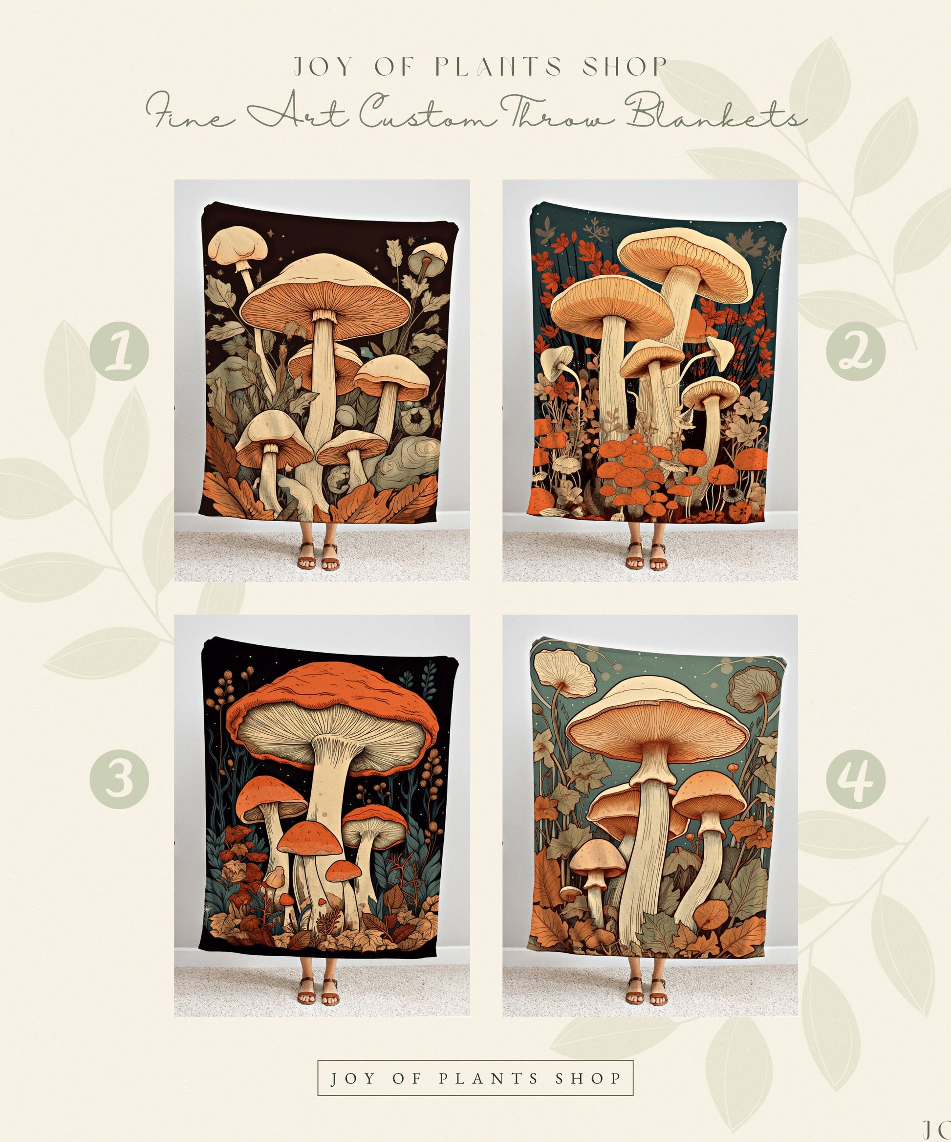 Woven Botanical Mushroom Art Woodland Decor | 70s Mushroom Tapestry Woven | Mushroom Throw Blanket Toadstool Aesthetic | Mushroom Woodland