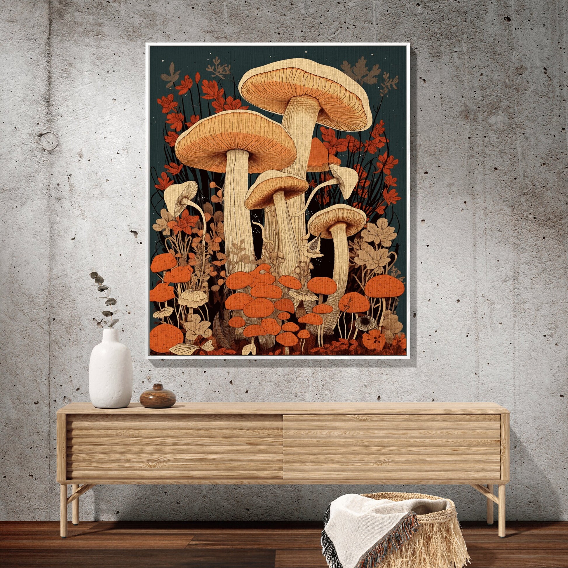 Retro Vintage Woven Mushroom Art Woodland Decor | Mushroom Tapestry Woven | Mushroom Throw Blanket Toadstool Aesthetic | Mushroom Woodland