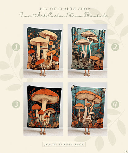 Celestial Mushroom Throw Blanket Cottagecore Decor | Mushroom Woven Throw Blanket Woodland Tapestry | Cottagecore Mushroom Vintage Blanket