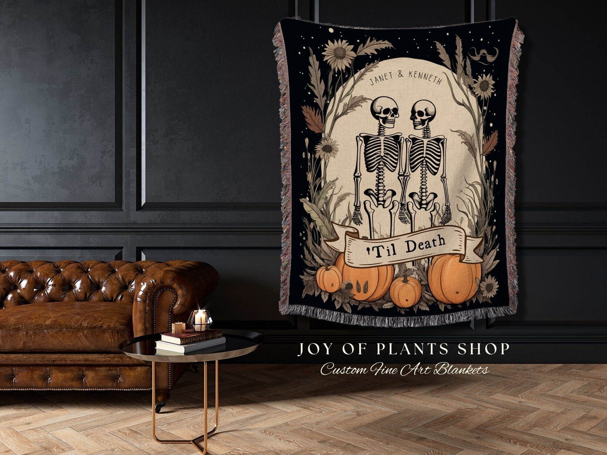 Spooky Wedding Personalized Blanket Woven | Gothic Wedding Custom Blanket Woven | Spooky Decor Personalized Wedding Gift | Halloween Wedding