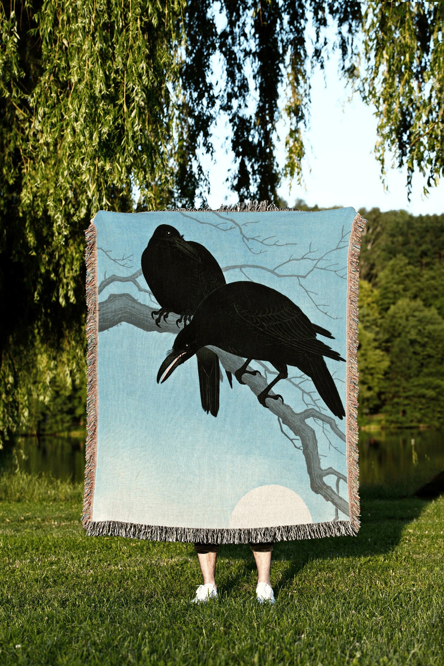 Crow Woven Blanket | Japanese Art Print | Ohara Koson Art Print | Custom Woven Throw Blanket | Woven Tapestry Japanese Art | Traditional Art