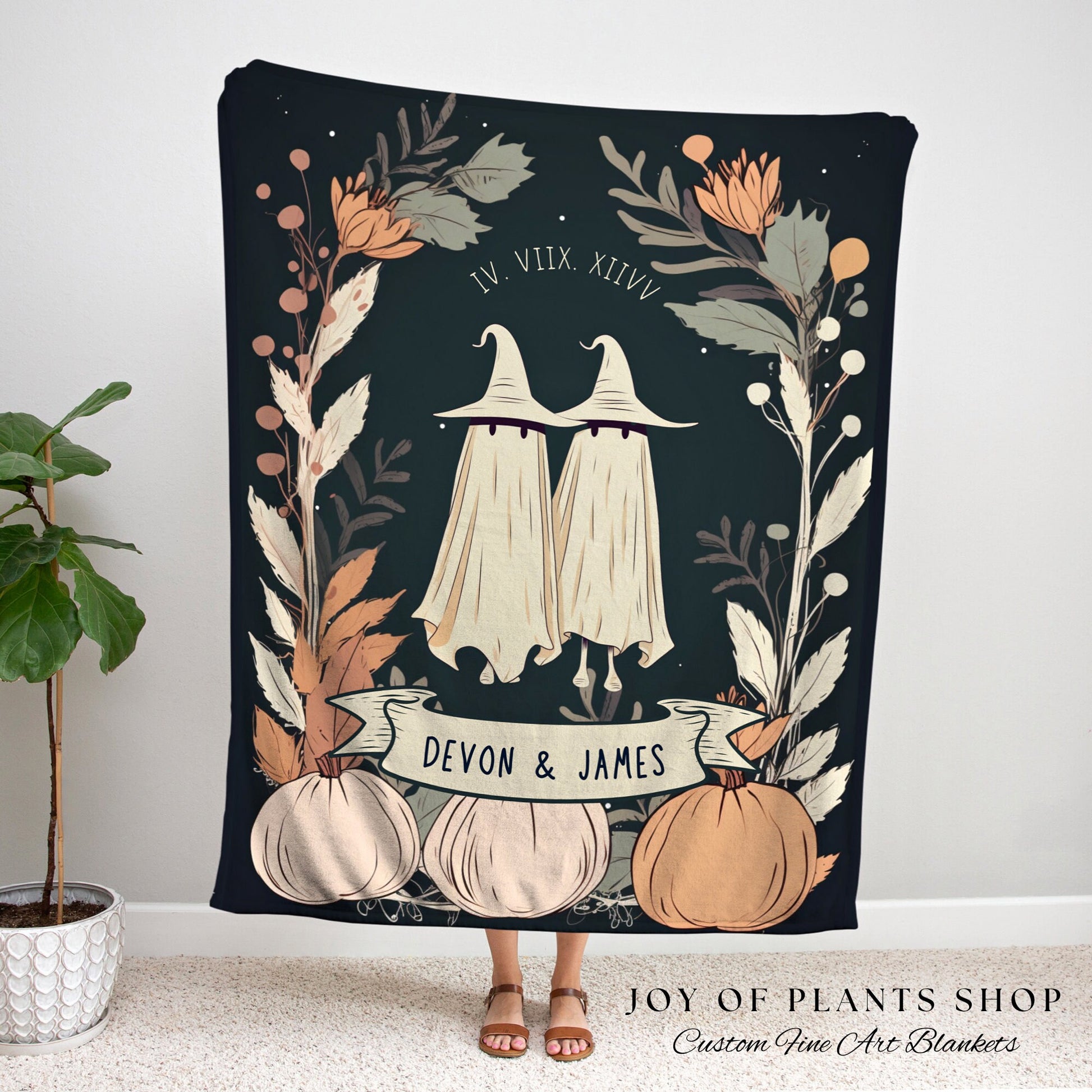 Personalized Ghost Couple Woven Blanket | Goth Wedding | Halloween Wedding Gothic Wedding Custom Blanket Woven | Spooky Decor Wedding Gift