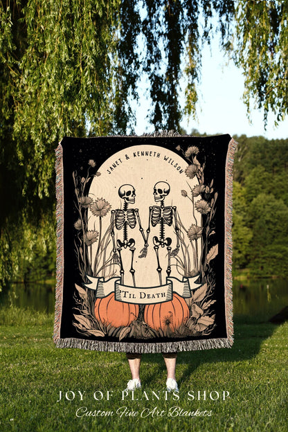 Til Death Do Us Part Personalized Tapestry | Gothic Wedding Custom Blanket Woven | Spooky Wedding Gift Personalized | Boho Halloween Wedding