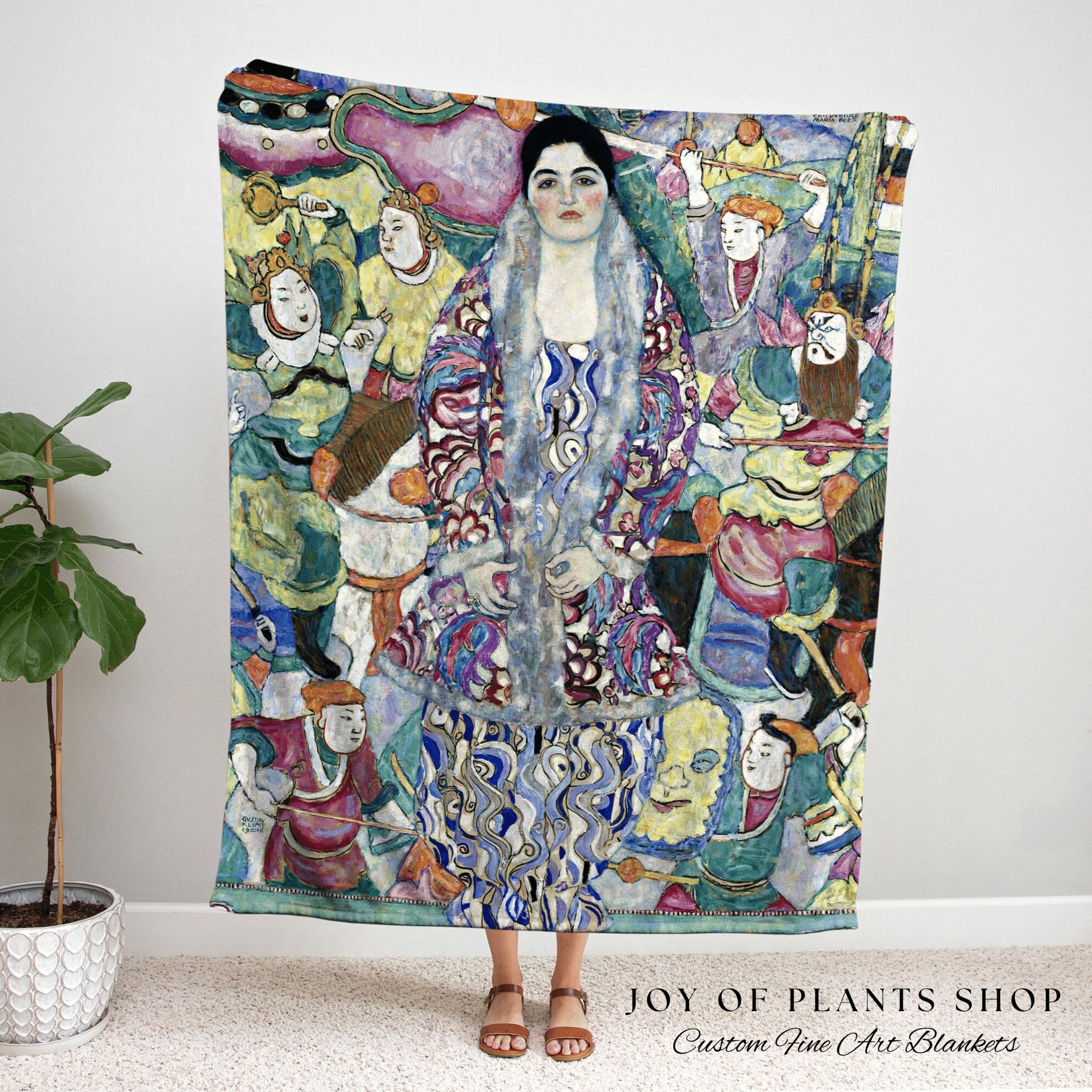 Klimt Tapestry | Gustav Klimt Print Woven Throw Blanket | 'Portrait of Friedericke Maria Beer' Painting Gustav Klimt Fabric Woven Blanket