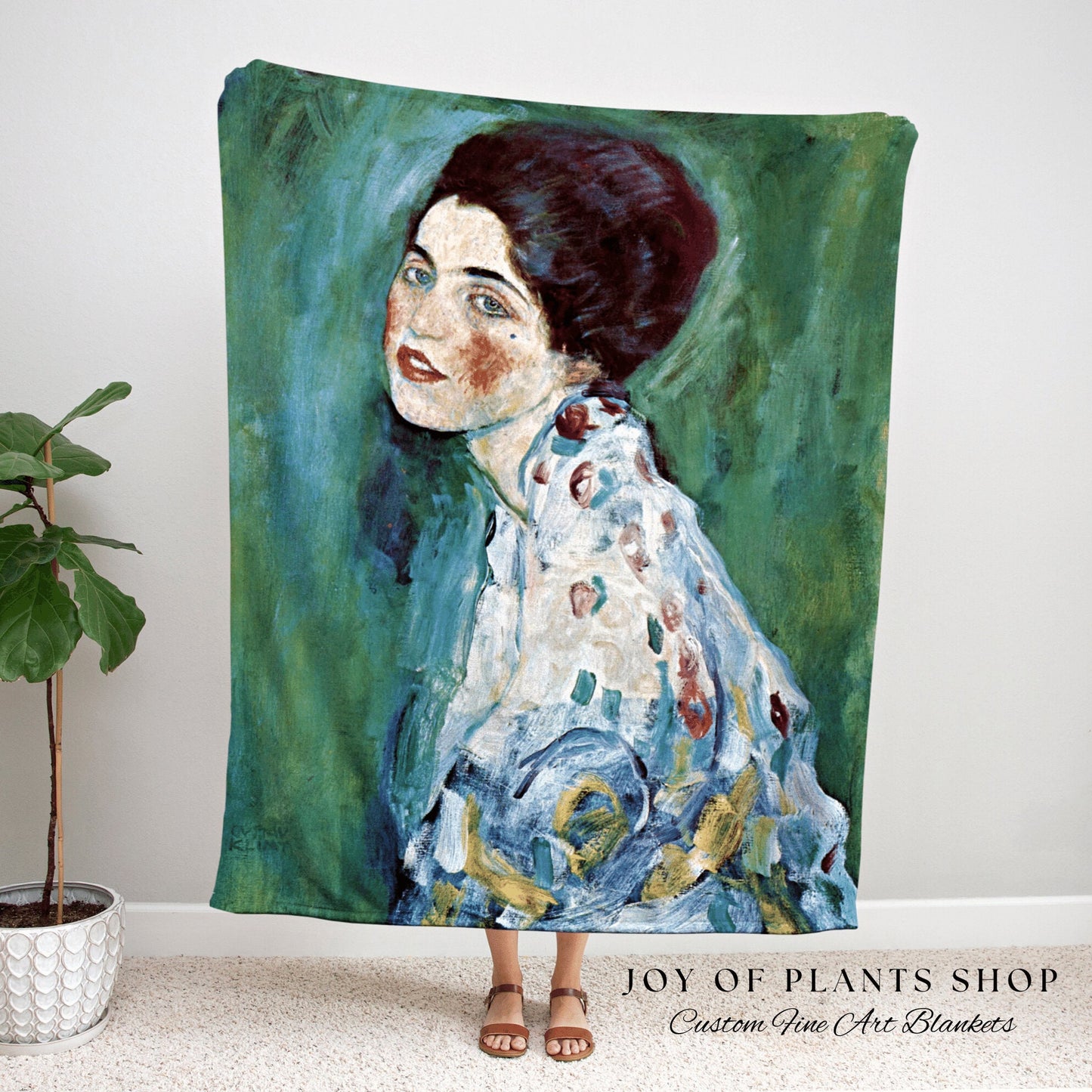 Vintage Art Painting Tapestry Klimt | Gustav Klimt Print Woven Throw Blanket | Gustav Klimt 'Portrait of a Lady' Painting Woven Blanket Art