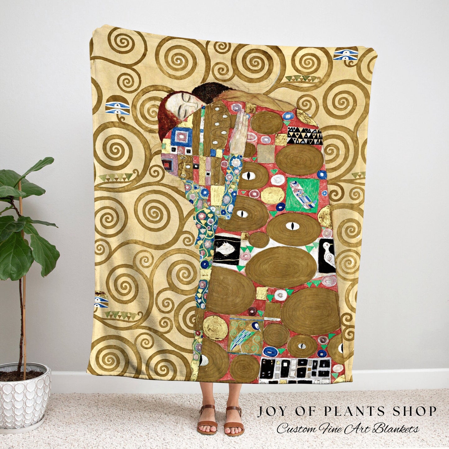 Gustav Klimt Lovers Painting Woven Blanket Fine Art | Gustav Klimt Wall Art Tapestry Blanket Woven | Maximalist Home Decor Eclectic Tapestry