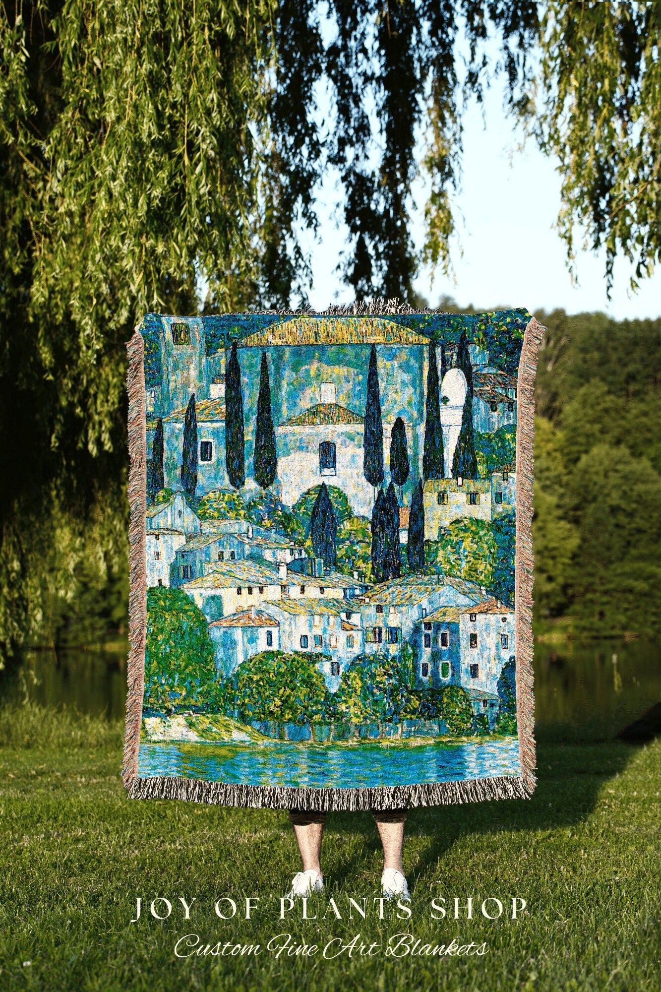 Maximalist Decor Tapestry Blanket Fine Art Painting 'The Church in Cassone ' Gustav Klimt Wall Art Painting Blanket Abstract Art Tapestry |