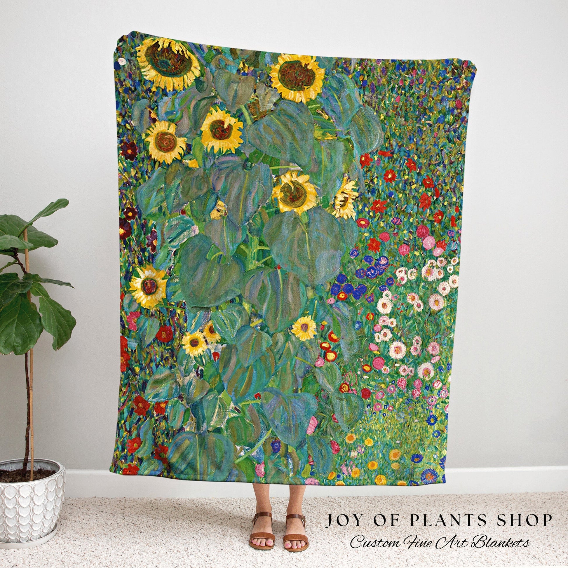 Klimt Tapestry 'Farm Garden with Sunflowers' | Gustav Klimt Sunflower Painting Fine Art Blanket Woven Throw | Famous Art Painting Blanket |