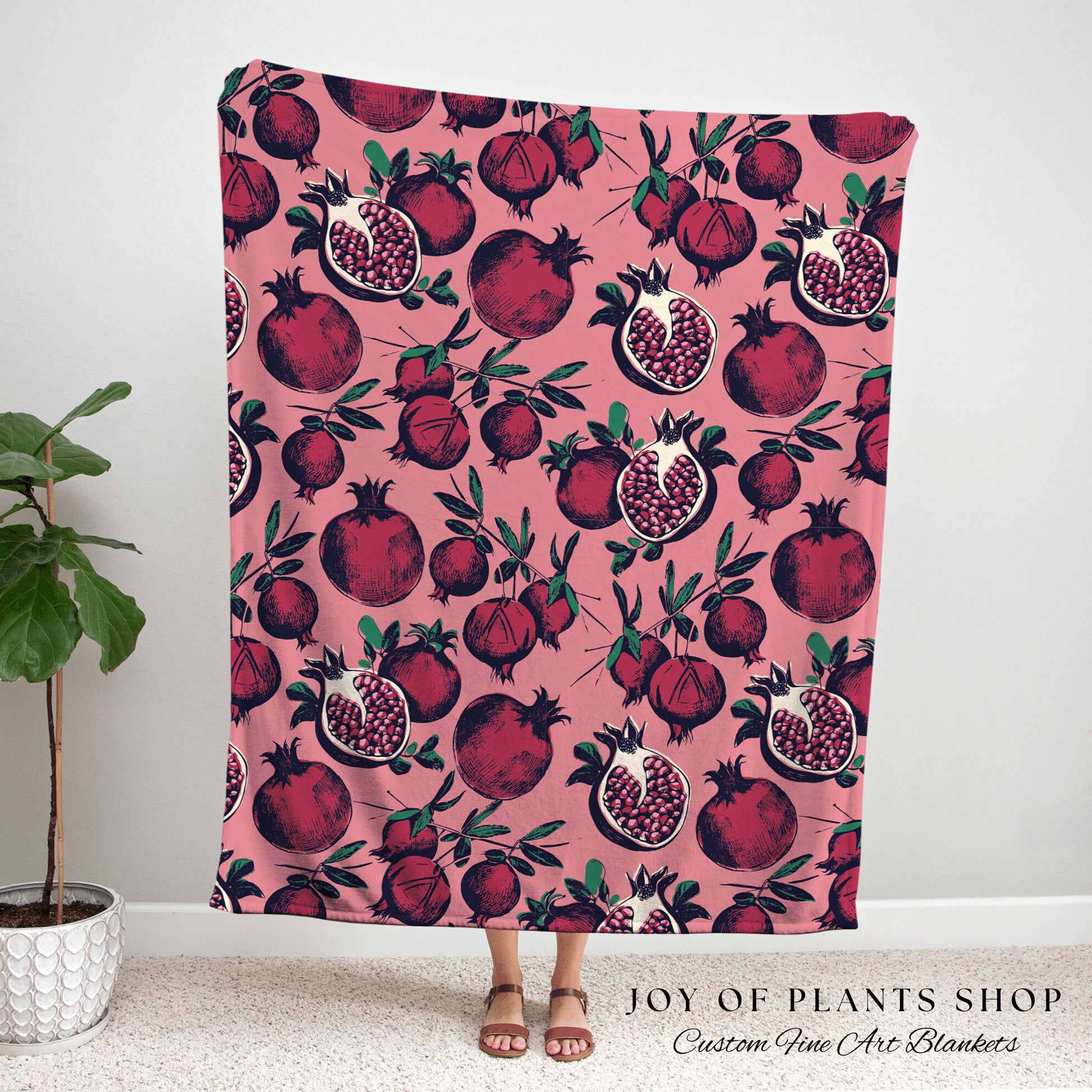 Berry Pink Woven Blanket Pomegranate Art | Pop Art Wall Art Pomrgranate Decor | Throw Blanket Pomegranate Tapestry | Pomegranate Blanket |