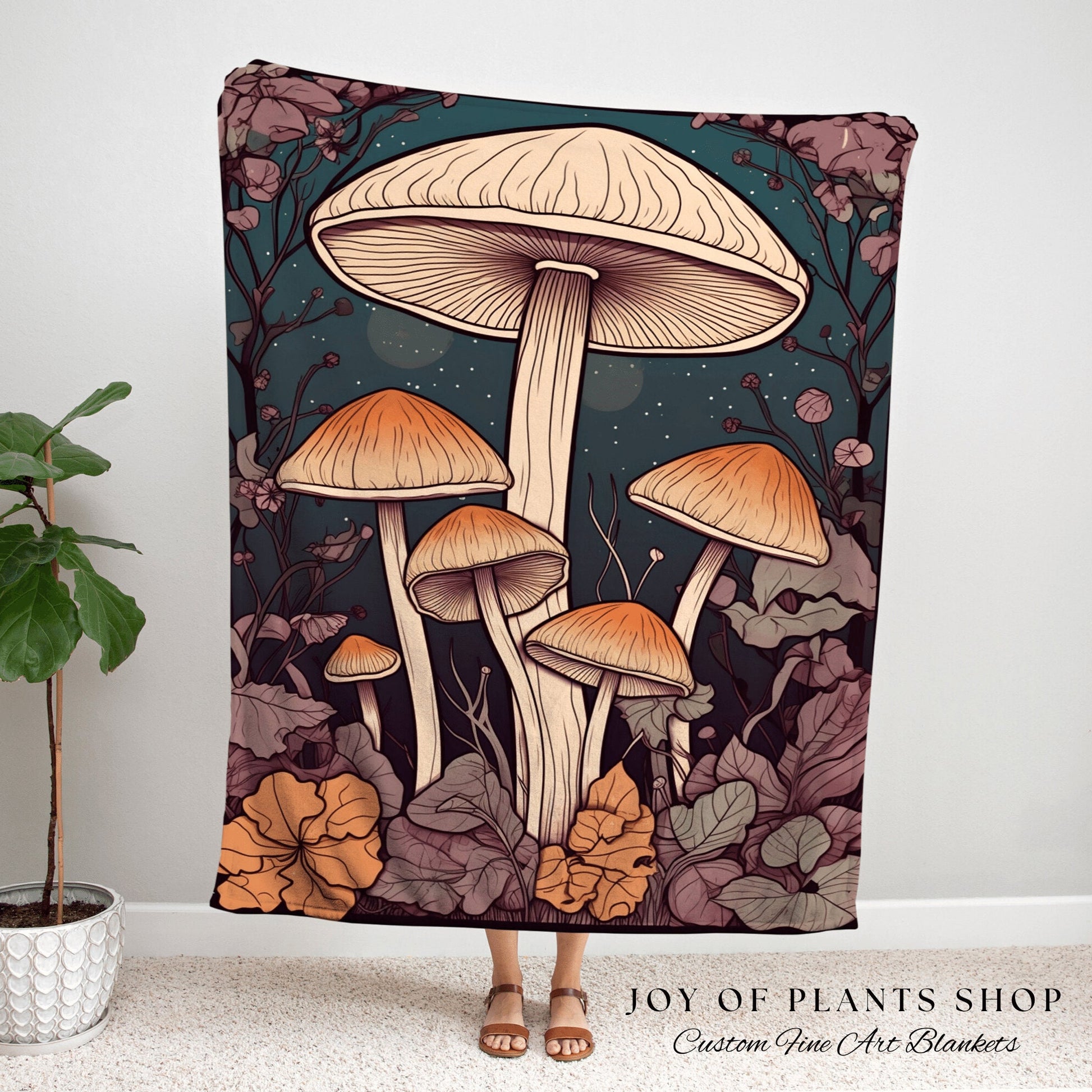 Woodland Mushroom Throw Blanket Whimsical Decor | Mushroom Decor Rustic Nature Blanket Cottagecore Mushroom Tapestry Woven Throw Blanket |