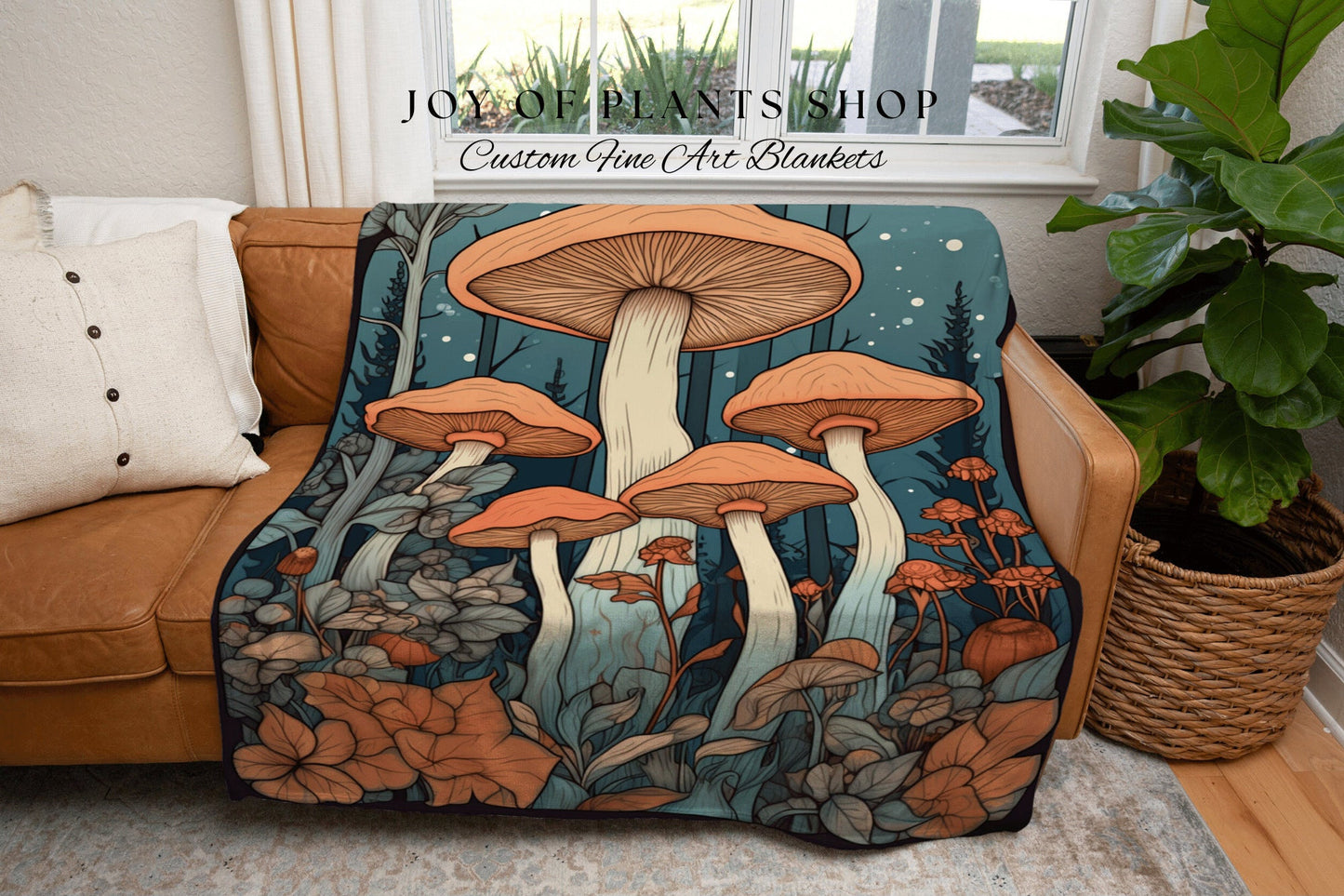 Whimsical Decor Mushroom Tapestry Woven Throw Blanket | Vintage Mushroom Blanket Goblincore Decor Mushroom Throw | Vintage Mushroom Blanket