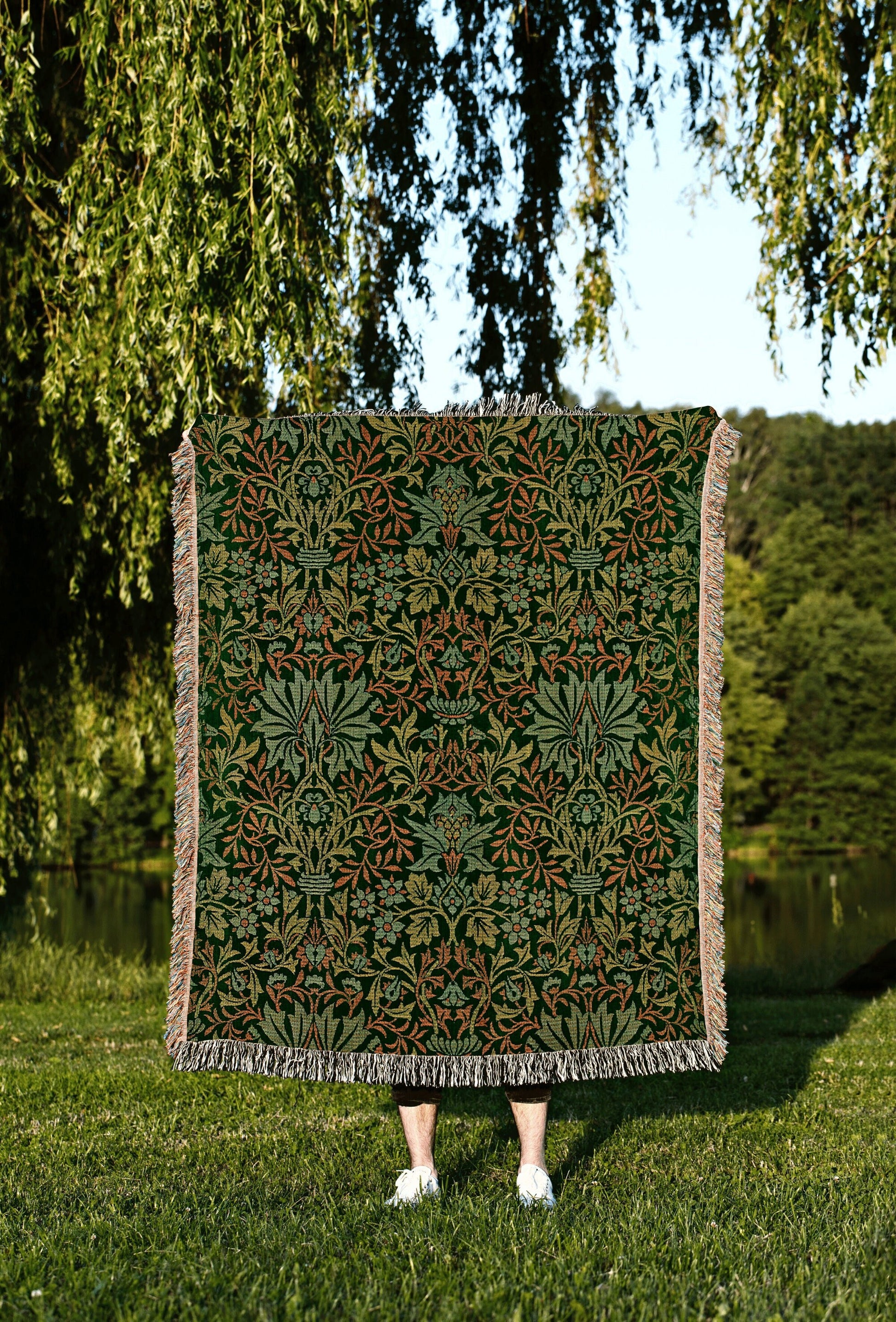 William Morris Tapestry Woven Blanket Throw Blanket Couch Sage Green Throw Blanket Forest Green Blanket Woven Throw Blanket Art Deco Decor