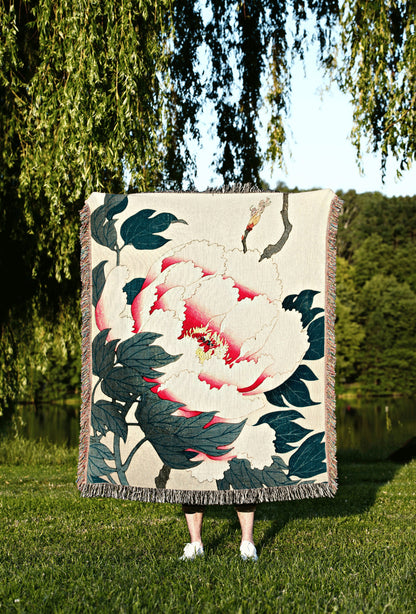 Peony Painting Floral Tapestry Japanese Art Wall Decor Woven Throw Blanket Japanese Tapestry Peony Painting Floral Blanket Woven Tapestry