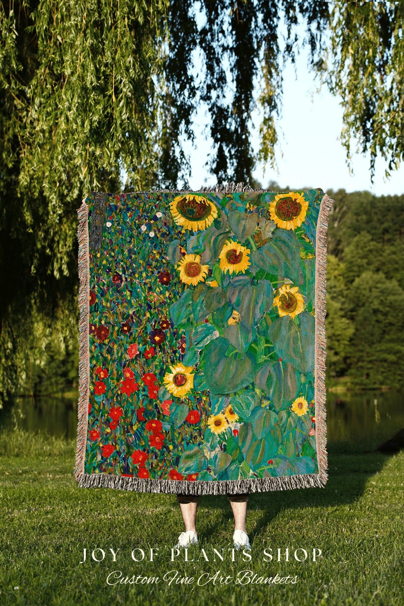 Farm Garden with Sunflowers Tapestry Woven | Gustav Klimt Sunflower Painting Fine Art Blanket Woven Throw | Famous Art Painting Blanket |