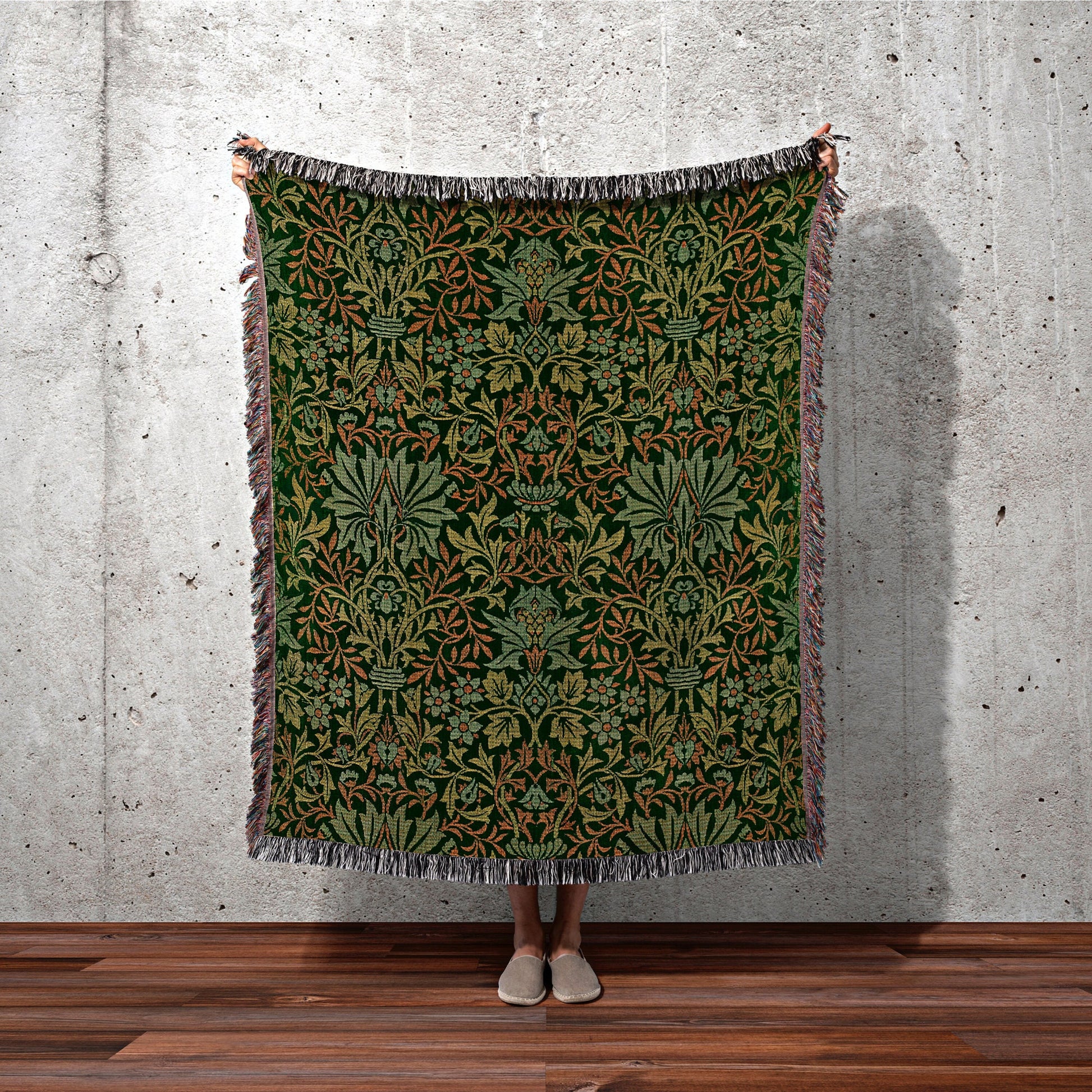 William Morris Tapestry Woven Blanket Throw Blanket Couch Sage Green Throw Blanket Forest Green Blanket Woven Throw Blanket Art Deco Decor