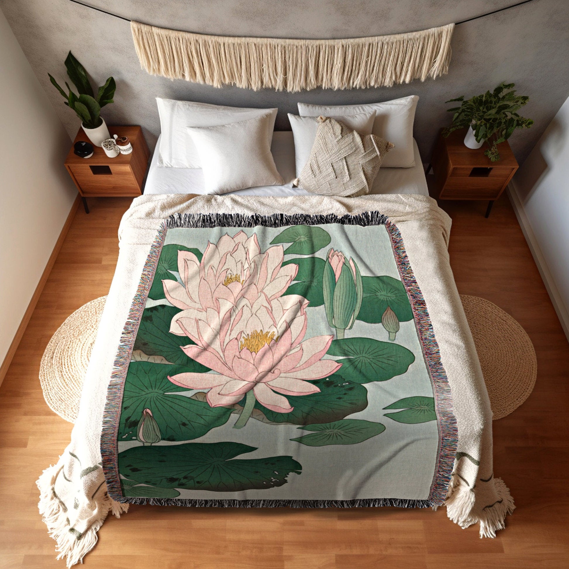 Water Lily Painting Floral Tapestry Japanese Art Wall Decor Woven Throw Blanket Japanese Tapestry Floral Throw Blanket Woven Tapestry Floral