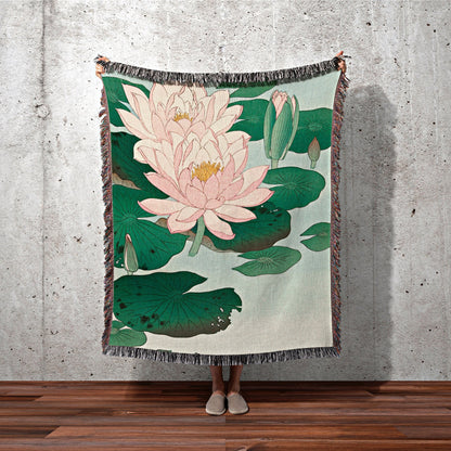 Water Lily Painting Floral Tapestry Japanese Art Wall Decor Woven Throw Blanket Japanese Tapestry Floral Throw Blanket Woven Tapestry Floral