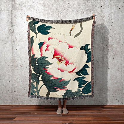 Peony Painting Floral Tapestry Japanese Art Wall Decor Woven Throw Blanket Japanese Tapestry Peony Painting Floral Blanket Woven Tapestry