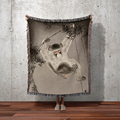 Vintage Japanese Woven Blanket | Monkey Decor | Gothic Decor | Watercolor Art Vintage Throw Blanket | Dark Academia blanket | Woven Tapestry