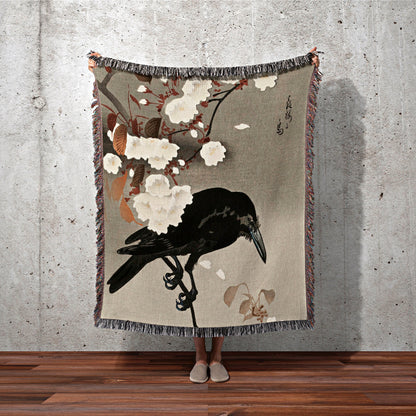 Crowcore Woven Tapestry | Black Crow Core | Watercolor Crow Vintage Throw Blanket | Woven Blanket | Woven Throw Blanket | Gothic Tapestry |