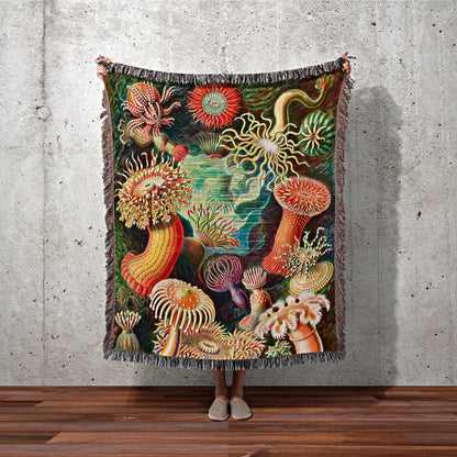 Ernst Haeckel Nautical Woven Blanket | Vintage Sea Life Woven Blanket | Woven Throw Blanket | Vintage Nautical Painting Wall Art Tapestry |