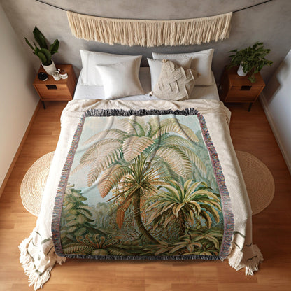 Tropical Ernst Haeckel Wall Decor | Palm Tree Woven Blanket | Woven Throw Blanket | Ernst Haeckel Wall Art | Vintage Tropical Home Decor |