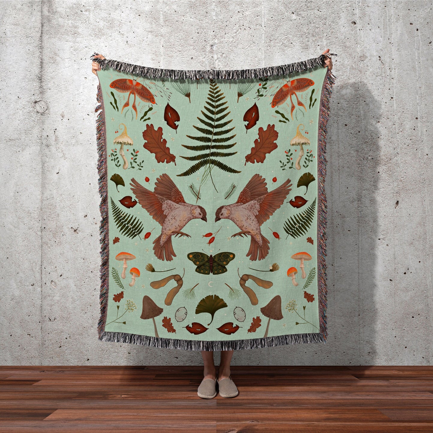 Sage Green Throw Blanket Woodland | Celestial Vintage Cottagecorre | Witchy Mushroom Blanket Woven Tapestry | Woodland Aesthetic Wall Decor