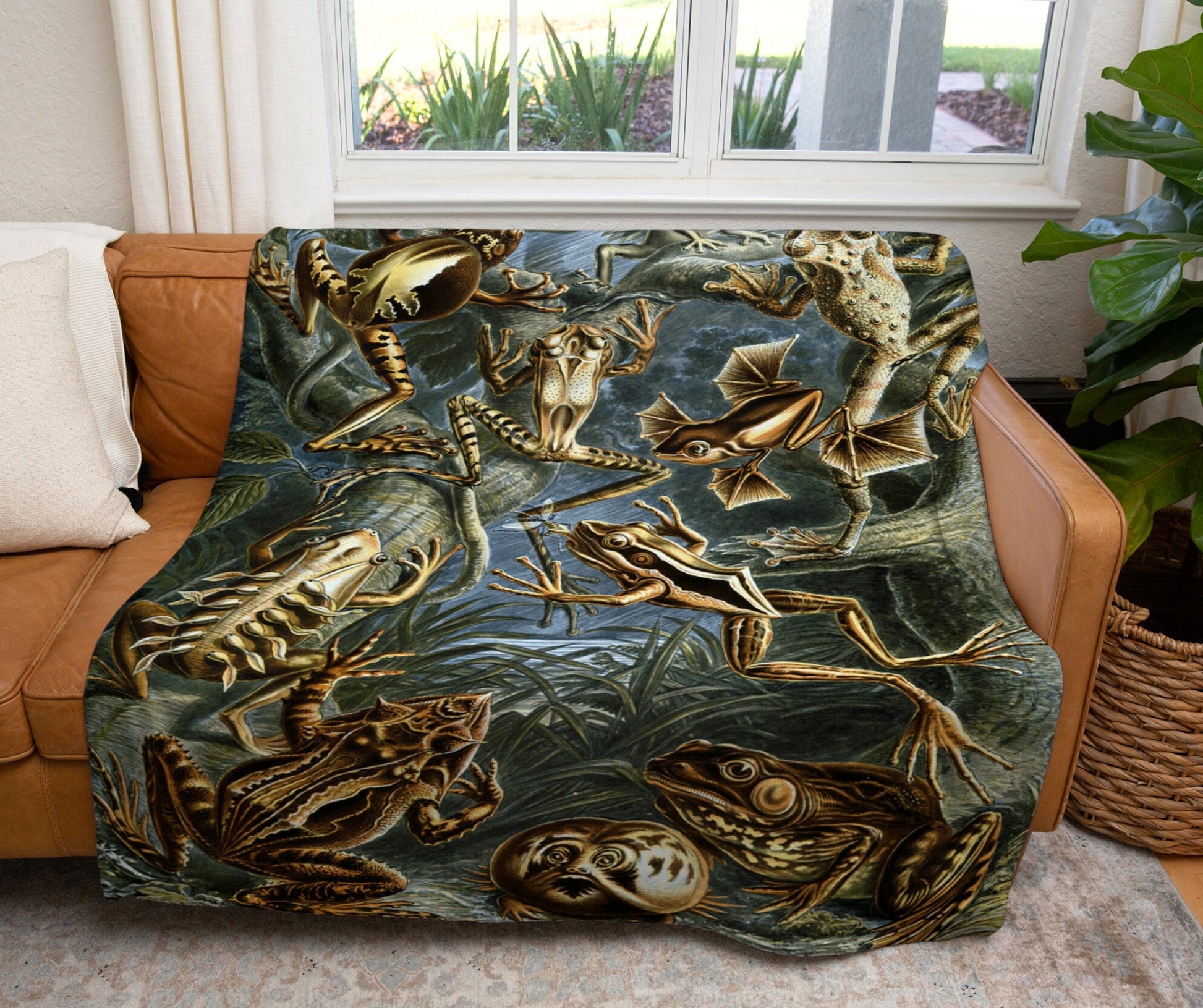 Vintage Toad Tapestry Woven | Frog Blanket Woven Throw Blanket | Ernst Haeckel Frog Painting | Frog Decor | Maximalist Decor Couch Blanket |