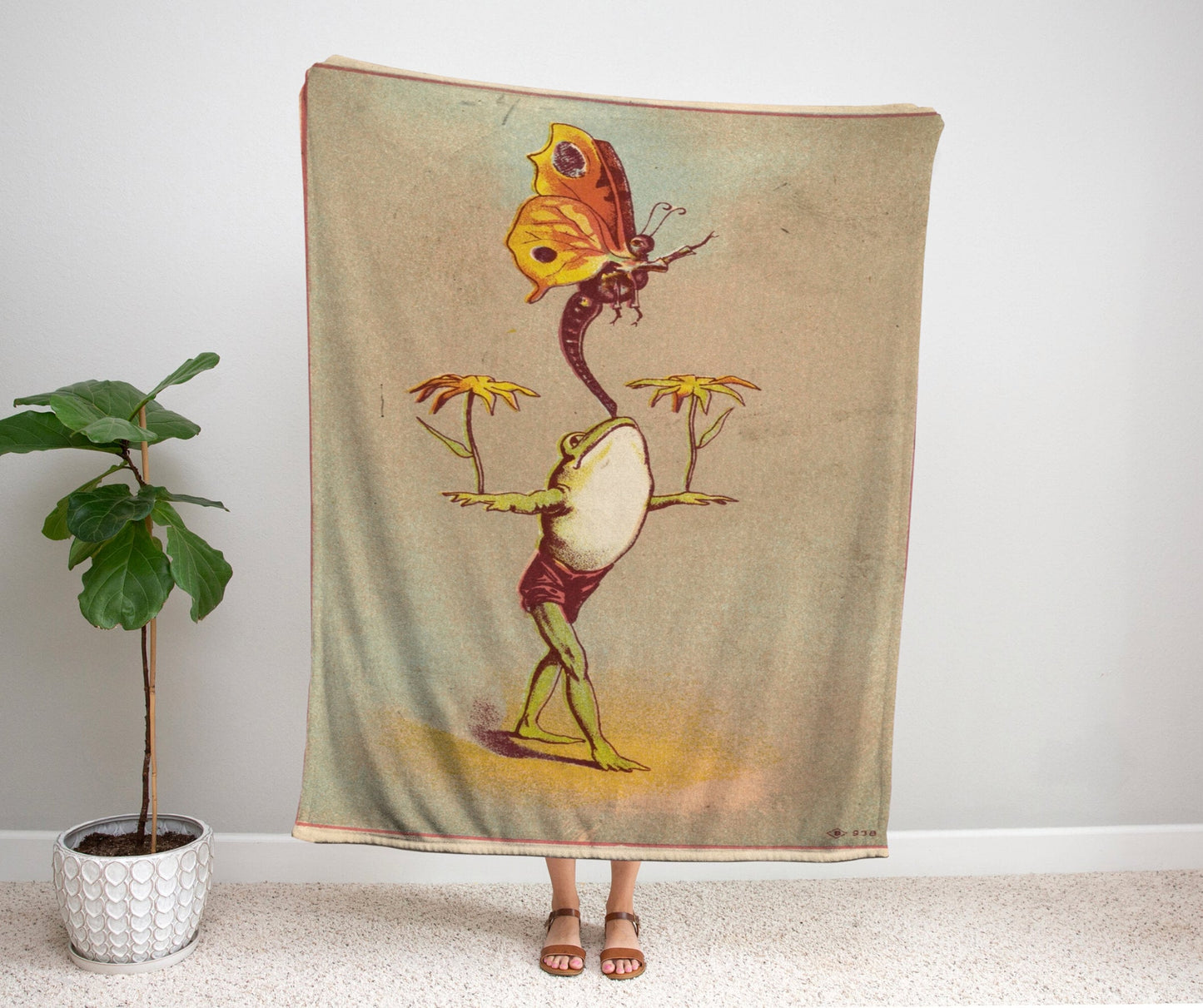 Woven Blanket Vintage Frog | Funny Tapestry Woven | Art Blanket Woven | Frog Aesthetic Tapestry Cottagecore | Frog and Toad Woven Tapestry |