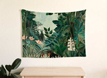 Vintage Jungle Aesthetic Woven Blanket | Tropical Bedding Decor Blanket Woven | Plant Decor Vintage Tropical Tapestry | Vintage Illustration