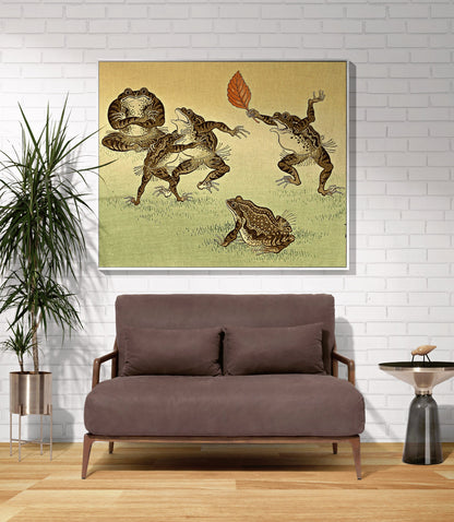 Vintage Japanese Frog Art Blanket Woven | Frog Tapestry | Art Blanket Woven | Frog Funny Tapestry Cottagecore Decor | Woven Tapestry Art |