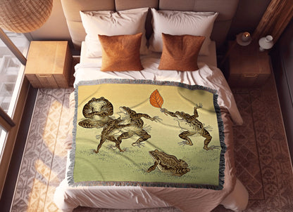 Vintage Japanese Frog Art Blanket Woven | Frog Tapestry | Art Blanket Woven | Frog Funny Tapestry Cottagecore Decor | Woven Tapestry Art |