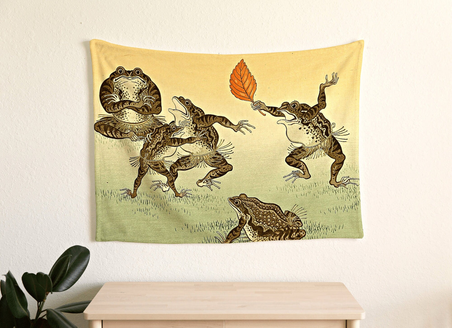 Vintage Japanese Frog Art Blanket Woven | Frog Tapestry | Art Blanket Woven | Frog Funny Tapestry Cottagecore Decor | Woven Tapestry Art |