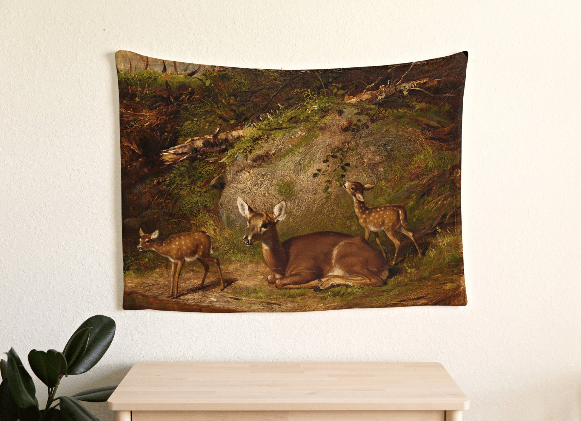 Vintage Baby Deer Woven Blanket | Woodland Deer Vintage Art Tapestry | Cottagecore Tapestry Aesthetic | Woodland Aesthetic Tapestry Woven |