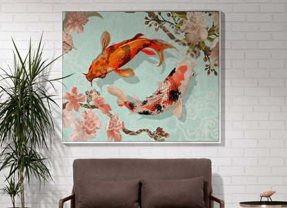 Woven Tapestry Koi Fish Aesthetic | Vintage Japanese Art Tapestry | Japanese Koi Fish Art Blanket | Art Print Woven Blanket Japanese Decor |