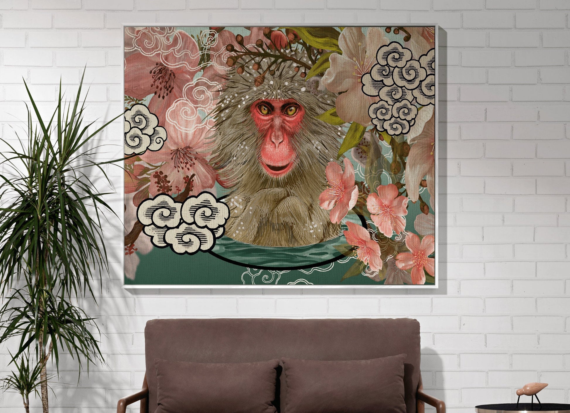 Monkey Blanket Woven Tapestry | Vintage Japanese Art Tapestry | Japanese Monkey Art Blanket | Art Print Woven Blanket Colorful Home Decor |