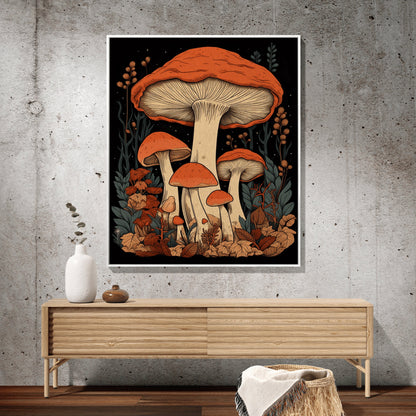 Woven Botanical Mushroom Art Woodland Decor | 70s Mushroom Tapestry Woven | Mushroom Throw Blanket Toadstool Aesthetic | Mushroom Woodland