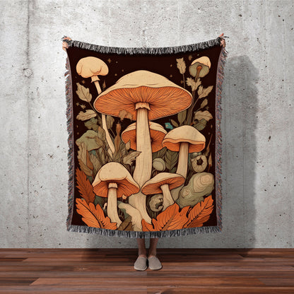 Boho Mushroom Art Woodland Decor | 70s Mushroom Tapestry Woven | Mushroom Throw Blanket Toadstool Aesthetic | Mushroom Woodland Vintage 70s