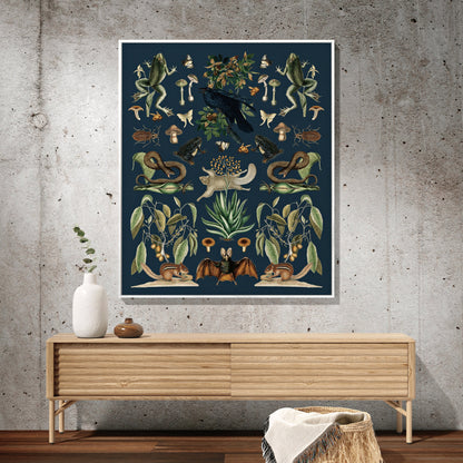 Navy Blue Botanical Tapestry Woven | Gothic Room Decor Bat Tapestry | Dark Academia Tapestry Woodland Gothic | Crowcore Tapestry Blanket |