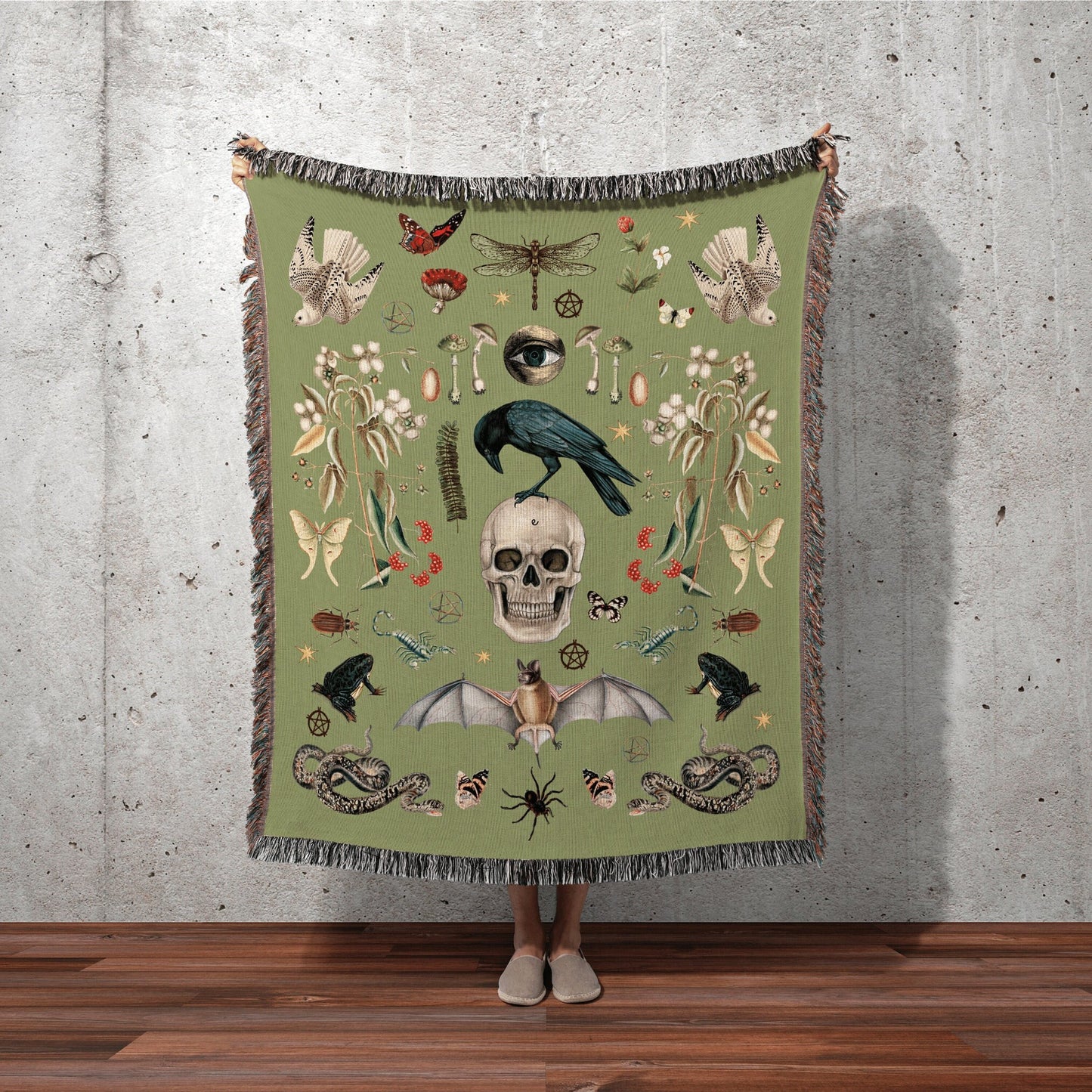 Goth Pastel Room Decor Woven Throw | Occult Aesthetic Decor Tapestry Woven | Skull Throw Blanket | Gothic Decor Tapestry Blanket Goblincore