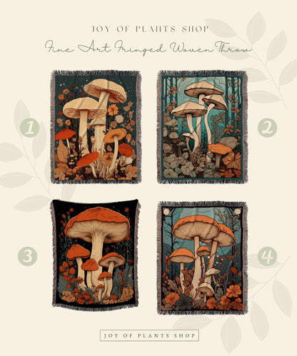 Celestial Mushroom Throw Blanket Cottagecore Decor | Mushroom Woven Throw Blanket Woodland Tapestry | Cottagecore Mushroom Vintage Blanket