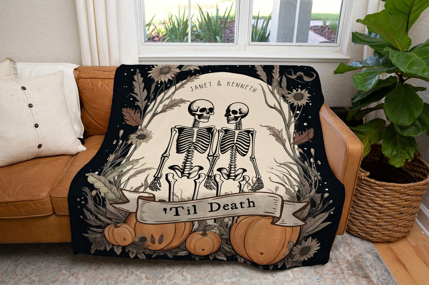 Spooky Wedding Personalized Blanket Woven | Gothic Wedding Custom Blanket Woven | Spooky Decor Personalized Wedding Gift | Halloween Wedding